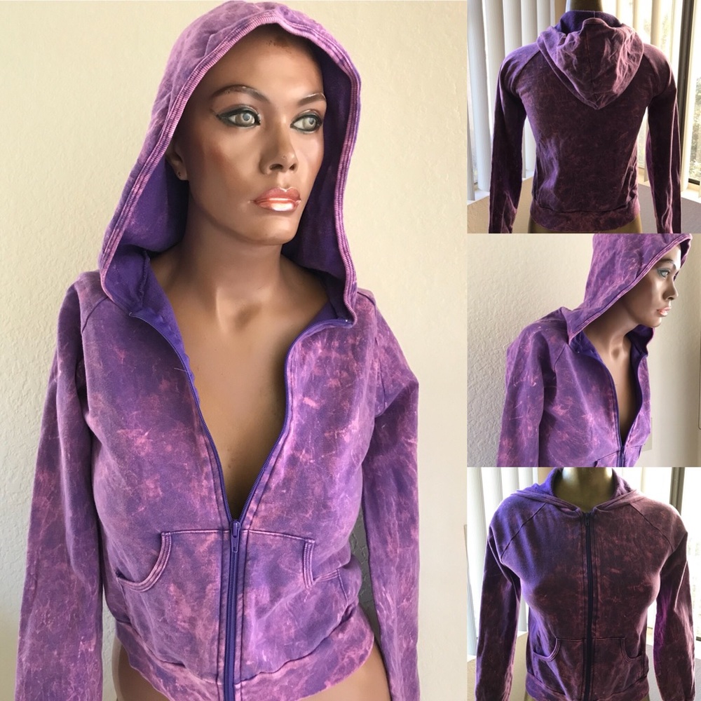 VINTAGE Y2K Purple & Pink STONEWASHED Hoodie Jacket Size Small